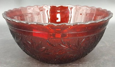 Ruby Red Pressed Glass Bowl and Basket - 3
