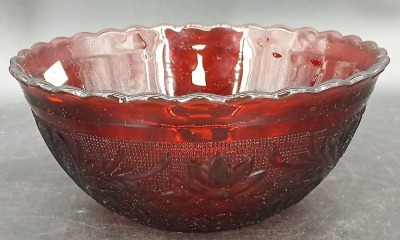 Ruby Red Pressed Glass Bowl and Basket - 4