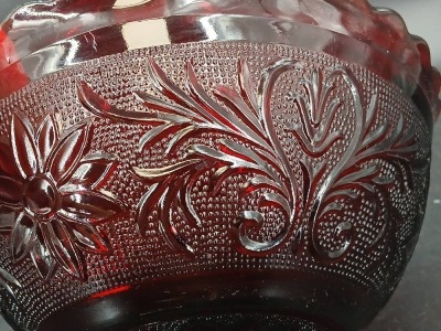 Ruby Red Pressed Glass Bowl and Basket - 5