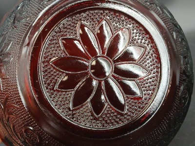 Ruby Red Pressed Glass Bowl and Basket - 6