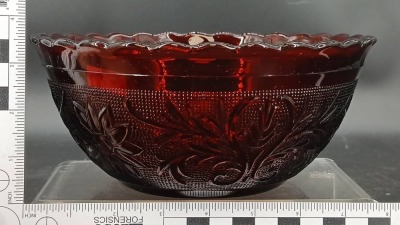 Ruby Red Pressed Glass Bowl and Basket - 7