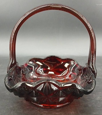 Ruby Red Pressed Glass Bowl and Basket - 8