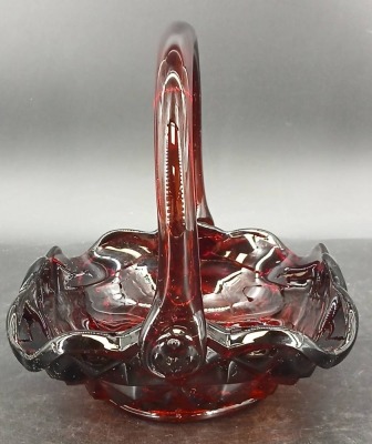 Ruby Red Pressed Glass Bowl and Basket - 9