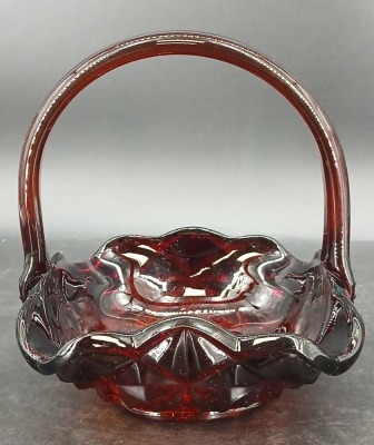 Ruby Red Pressed Glass Bowl and Basket - 10