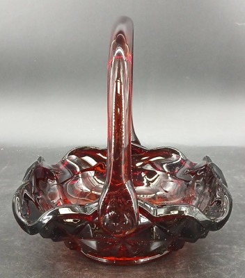 Ruby Red Pressed Glass Bowl and Basket - 11