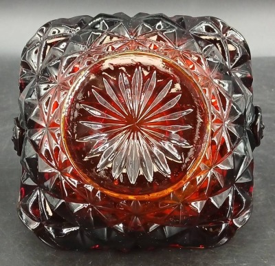 Ruby Red Pressed Glass Bowl and Basket - 12