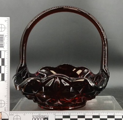 Ruby Red Pressed Glass Bowl and Basket - 13