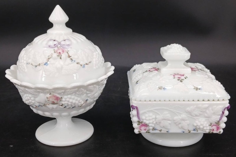 (2) Milk Glass Lidded Candy Dishes