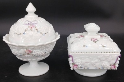 (2) Milk Glass Lidded Candy Dishes