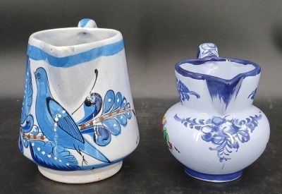 (2) Handpainted Ceramic Pitchers - 2