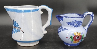 (2) Handpainted Ceramic Pitchers - 3