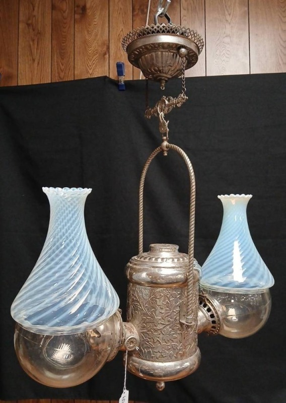 Antique Hanging Oil Lamp by Angle Lamp Co. NY