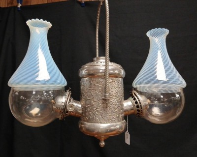 Antique Hanging Oil Lamp by Angle Lamp Co. NY - 6
