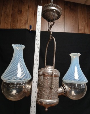 Antique Hanging Oil Lamp by Angle Lamp Co. NY - 9