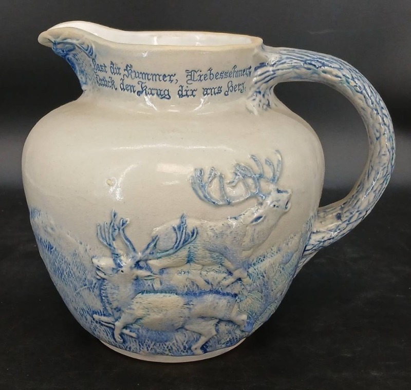 White's Pottery Pitcher with Relief Stag Scene