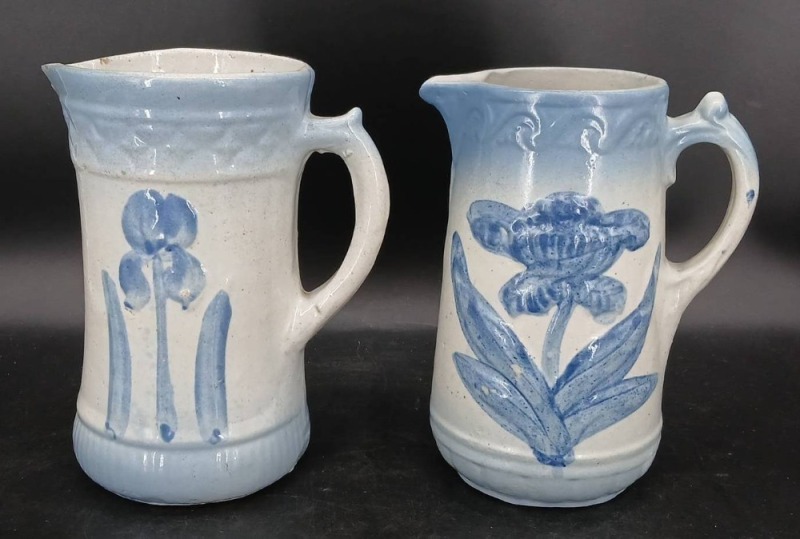 (2) Blue and White Stoneware Pitchers