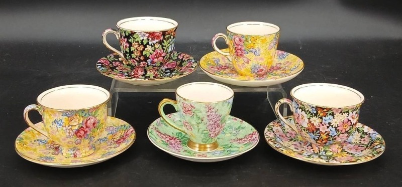 (5) English Chintz Floral Tea Cup and Saucer Sets