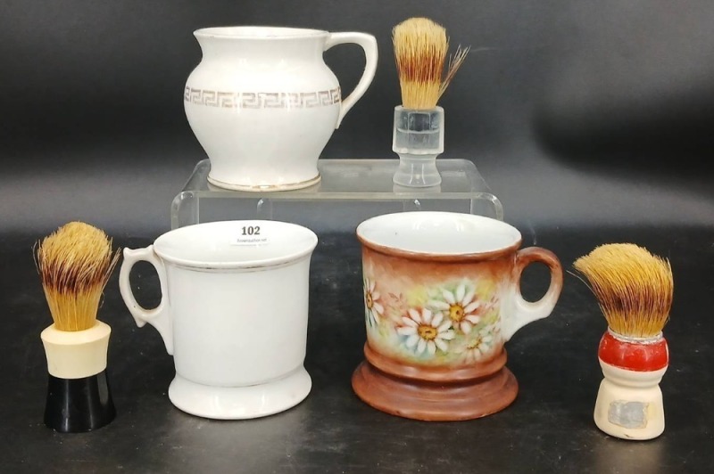 (3) Shaving Mugs with Brushes