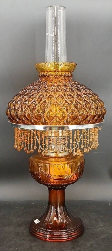 Aladdin Lindoln Drape Amber Glass Oil Lamp
