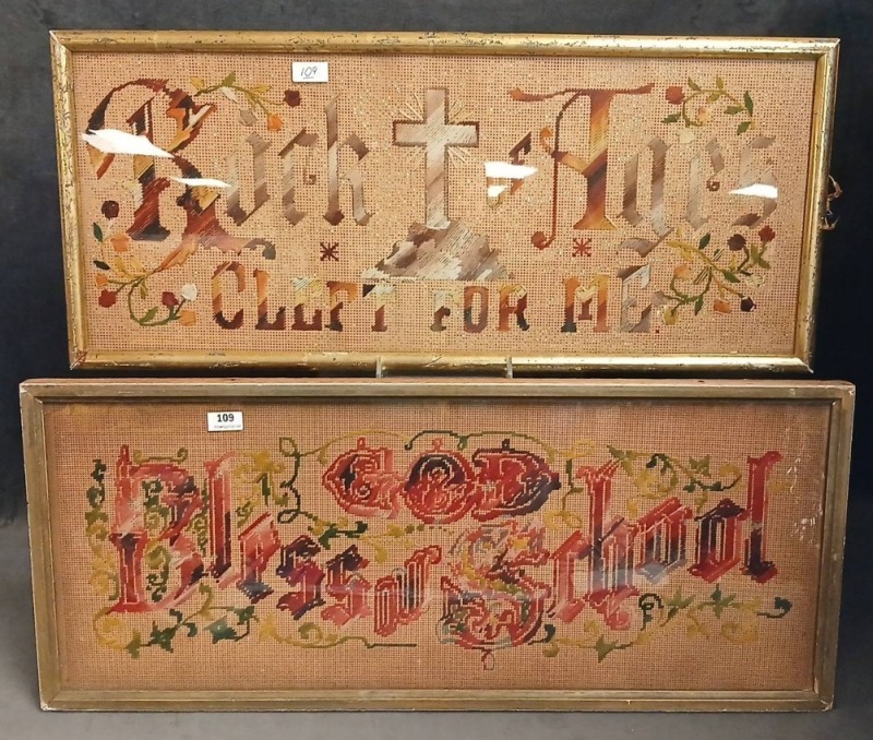 (2) Victorian Punch Paper Needlework Motto Samplers