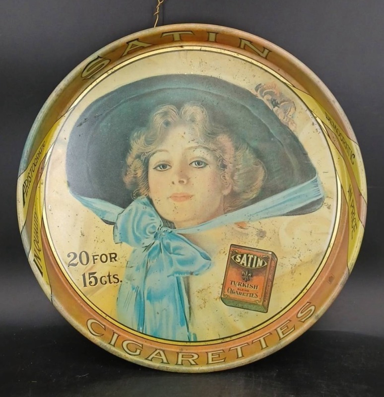 Satin Cigarettes Metal Advertising Tray