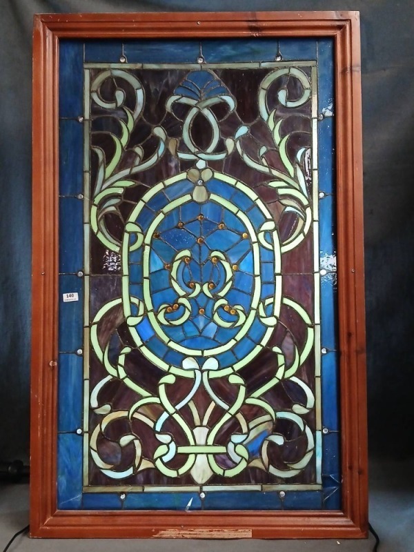 Leaded Stained Glass Window Panel in Wood