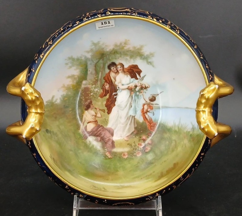 Royal Vienna Porcelain Centerpiece Bowl with Gilt Handles