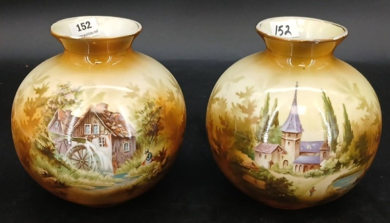 Castle and Mill Scene Vases