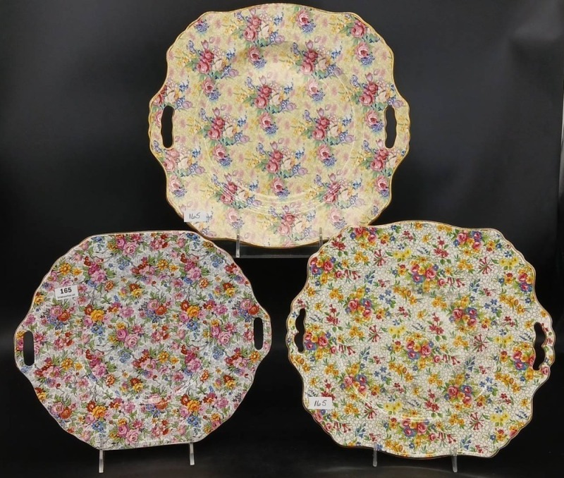 (3) English Chintz Handled Platters