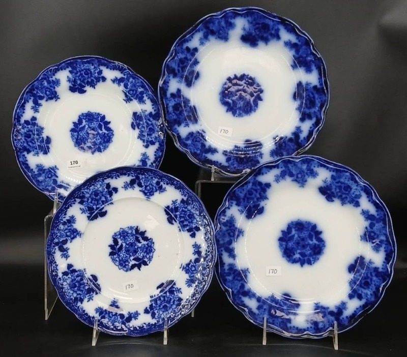 (4) New Wharf Waldorf Flow Blue Plates