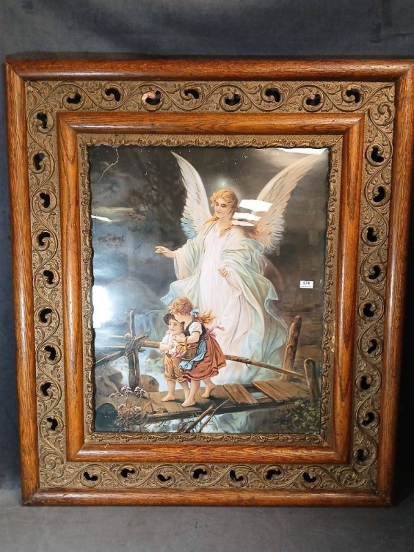 Guardian Angel Print in Ornate Wood Frame