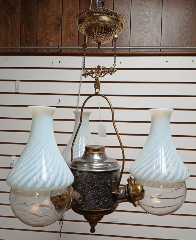 Angle Mfg Co. Hanging Oil Lamp Chandelier