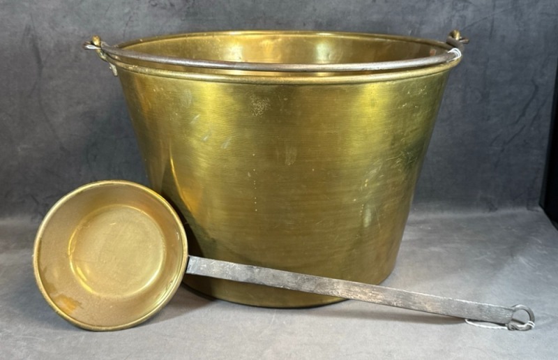 Large American Brass Kettle and Ladle