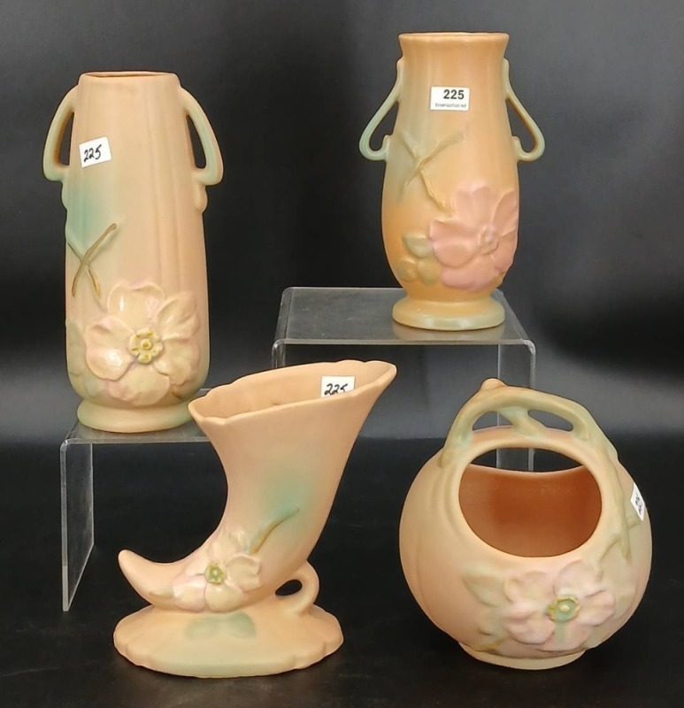(4) Weller Pottery Wild Rose Pieces