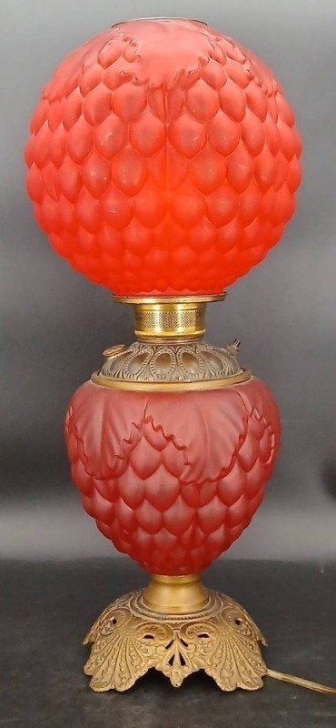 Red Satin Glass Gone with the Wind Lamp