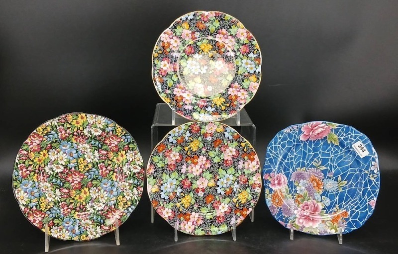 (4) English Chintz Floral Plates