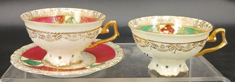 Handpainted Porcelain Demitasse Cups and Saucer