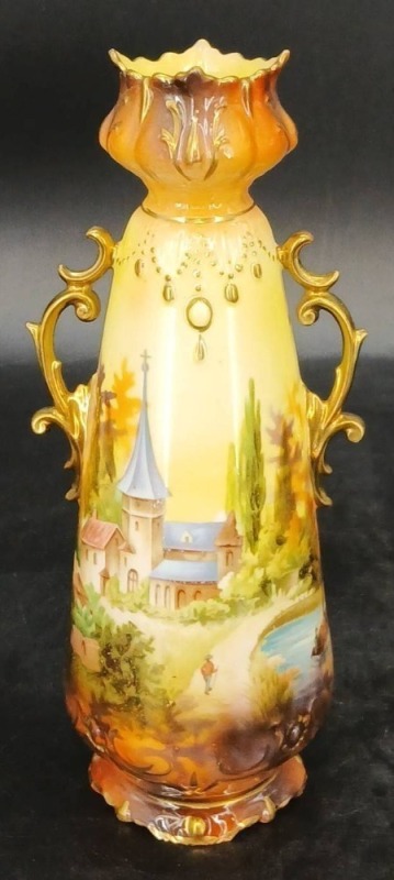 RS Prussia Porcelain Handled Vase, red mark