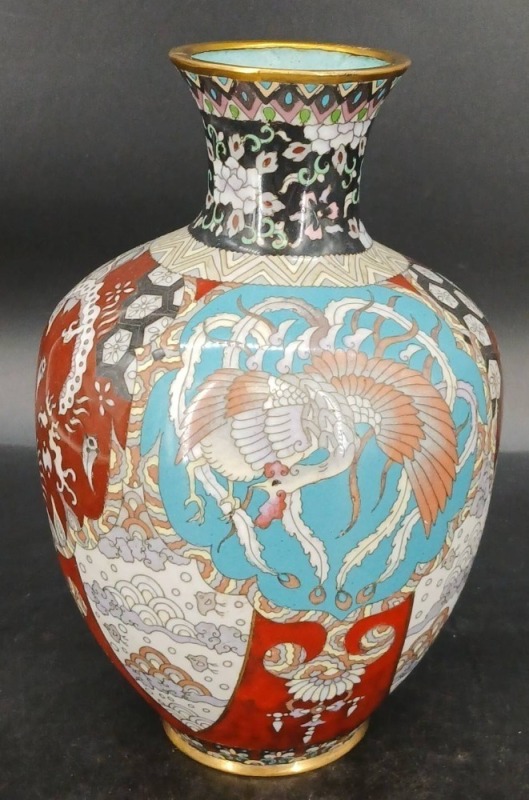 Japanese Cloisonn&Atilde;&copy; Vase with Dragon and Crane