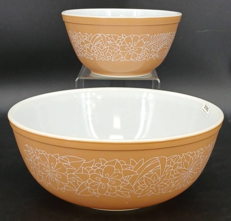 (2) Pyrex Woodland Pattern Mixing Bowls