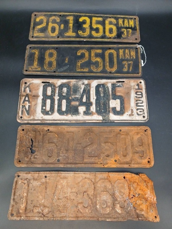 (5) Kansas License Plates 1923/1937