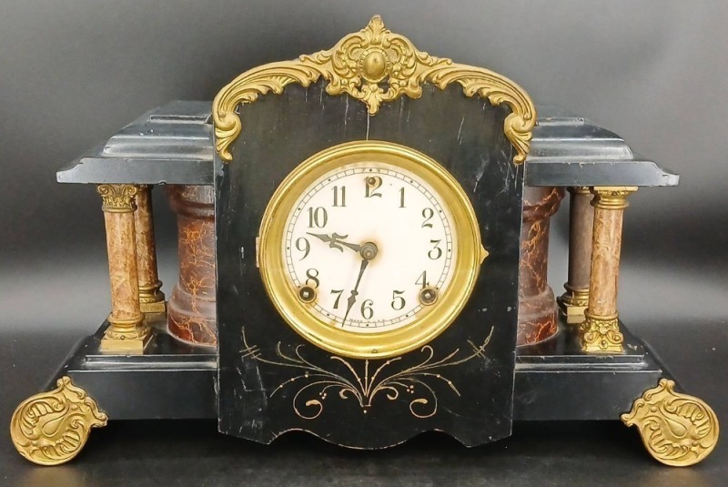 American Black Mantel Clock With Columns