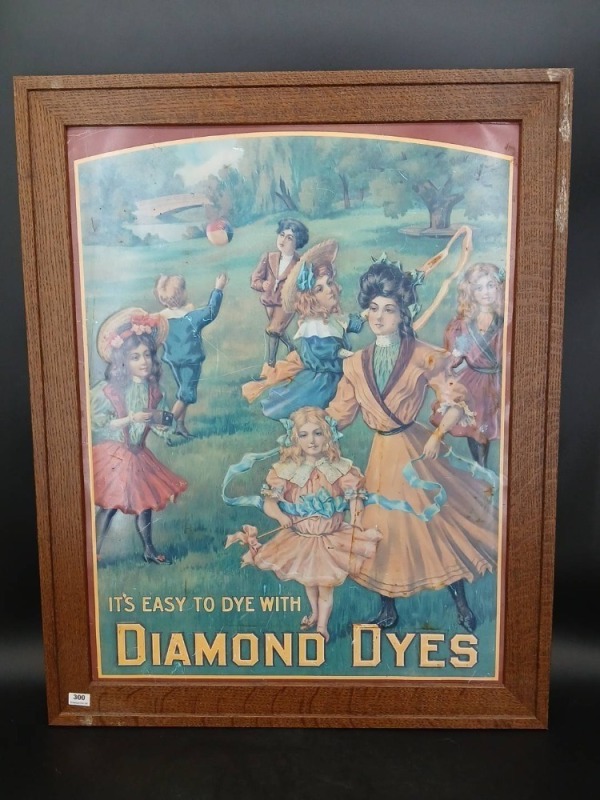 Diamond Dyes Advertising Tin Lithograph in Frame