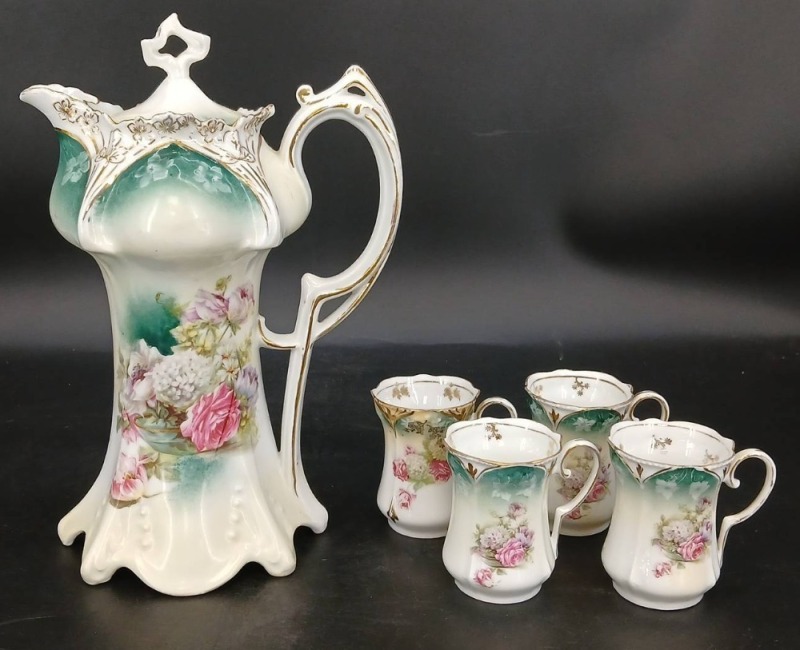 RS Prussia Chocolate Pot and (4) Cups , red mark