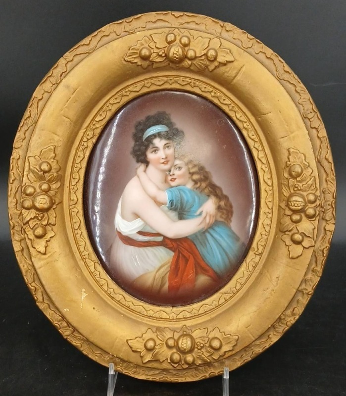 Oval Porcelain Portrait Plaque in Gilt Frame