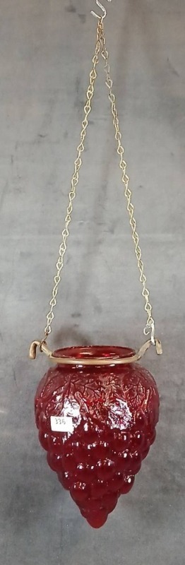 Red Glass Hanging Grapes-Form Vase with Chain