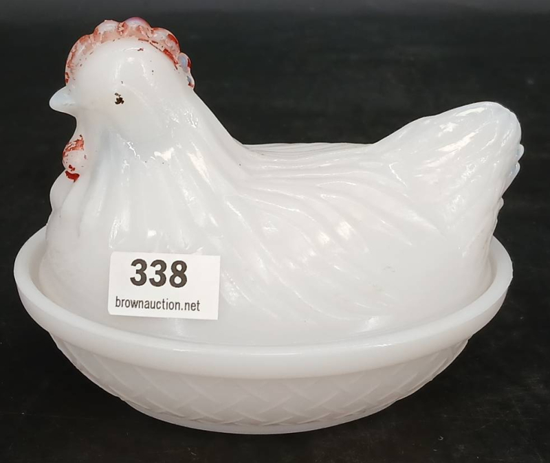 Milk Glass Hen on Nest Covered Dish