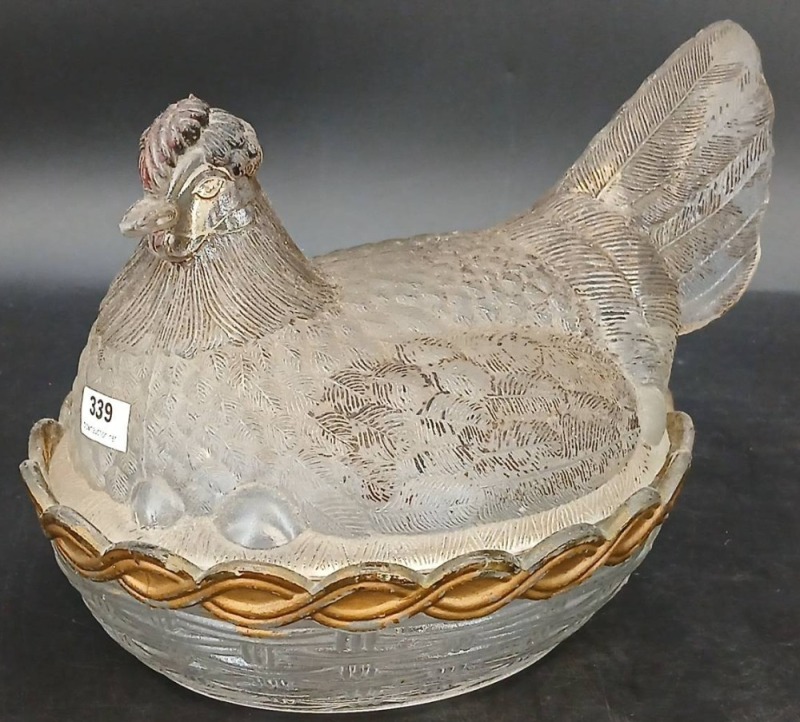 Clear Glass Hen on Nest Covered Dish