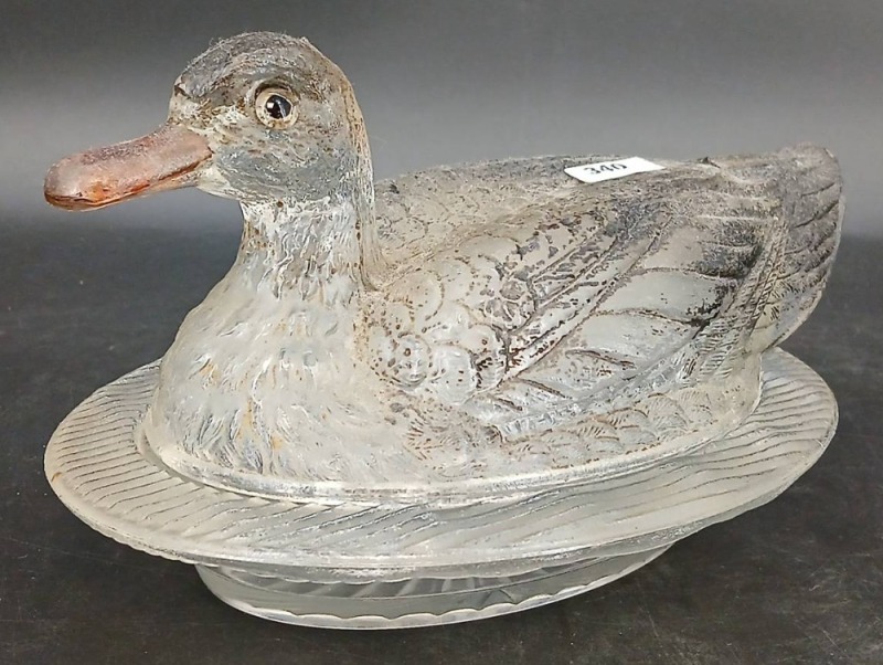 Clear Glass Duck on Nest Covered Dish
