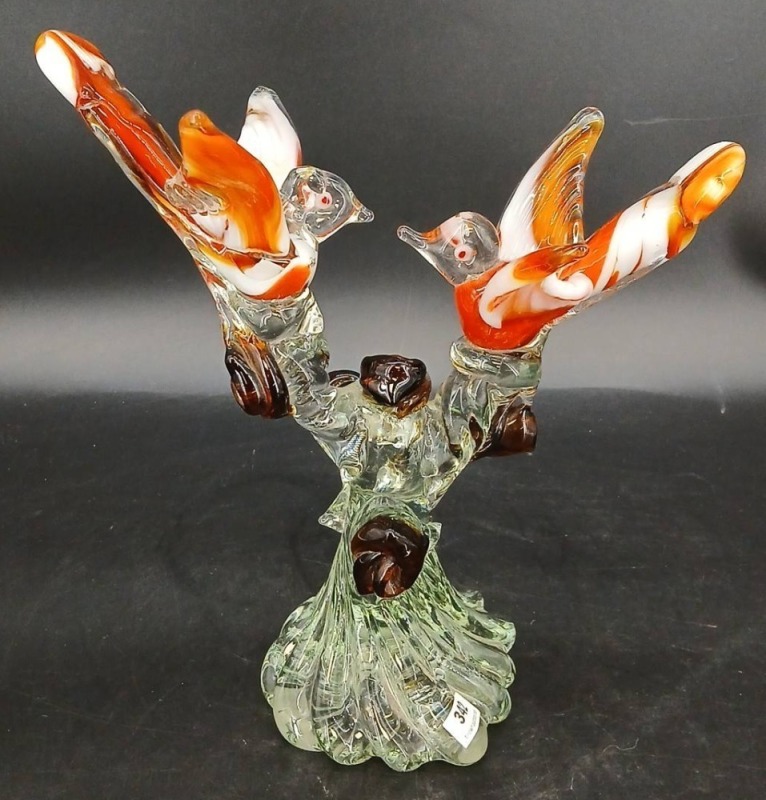 Murano Hand Blown Glass Birds Sculpture